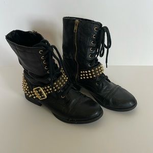 Gold Steve Madden Studded Black Leather Boot size 6